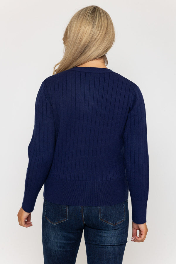 Carraig Donn Rib Crop Cardigan in Navy