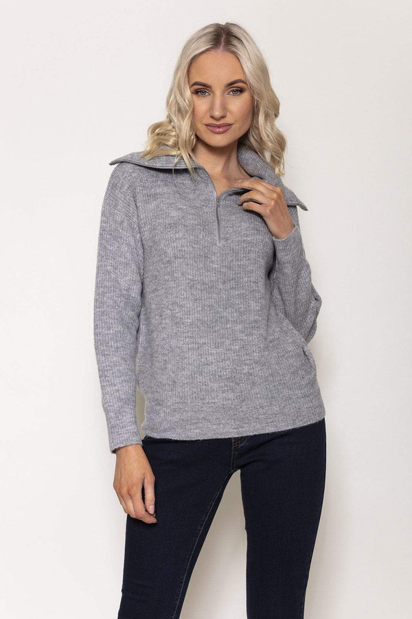Carraig Donn Rib Knit with Zip in Grey