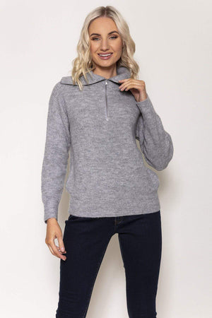 Carraig Donn Rib Knit with Zip in Grey