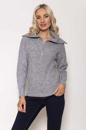 Carraig Donn Rib Knit with Zip in Grey