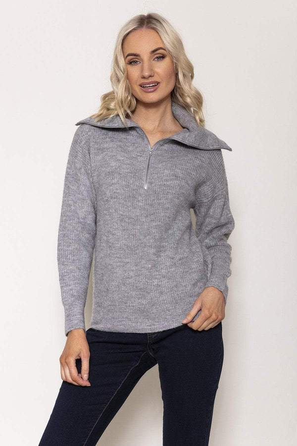 Carraig Donn Rib Knit with Zip in Grey