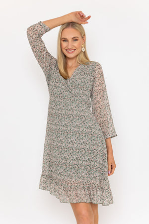 Carraig Donn Roisin Knee Length Dress in Khaki Print