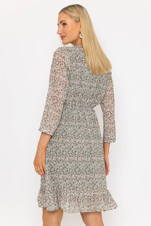 Carraig Donn Roisin Knee Length Dress in Khaki Print