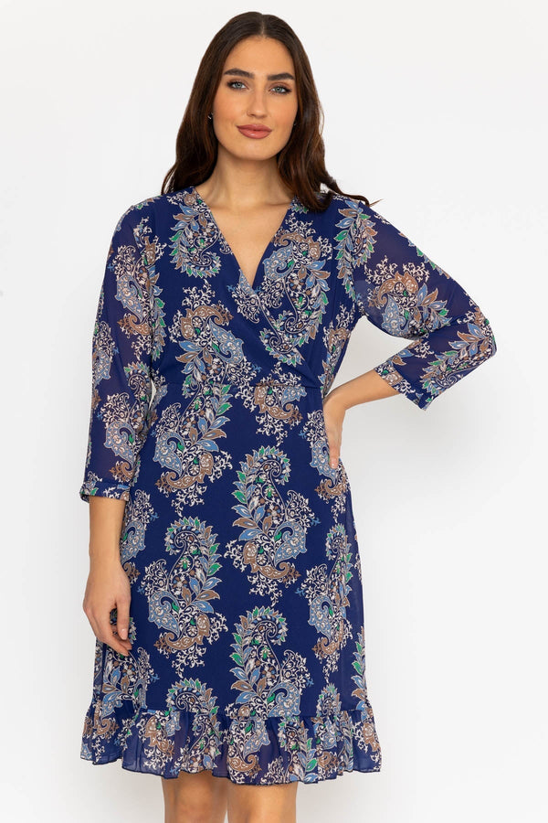 Carraig Donn Roisin Knee Length Dress in Navy Print