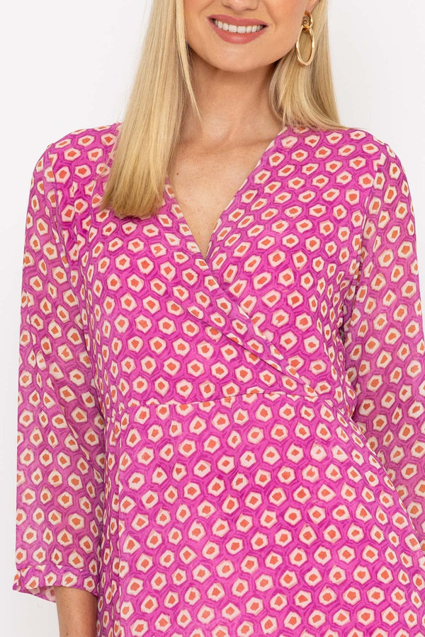 Carraig Donn Roisin Knee Length Dress in Pink Print