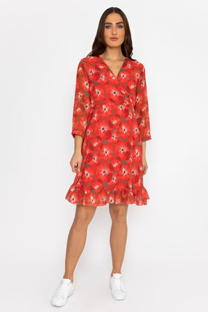 Carraig Donn Roisin Knee Length Dress in Red Print