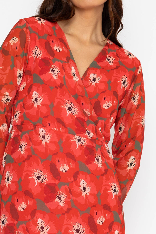 Carraig Donn Roisin Knee Length Dress in Red Print