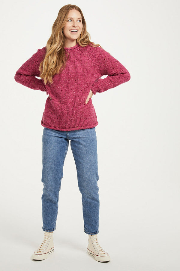 Carraig Donn Roll Neck Reglan Crew Jumper in Pink