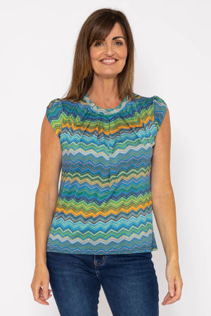 Carraig Donn Round Neck Top In Blue Print