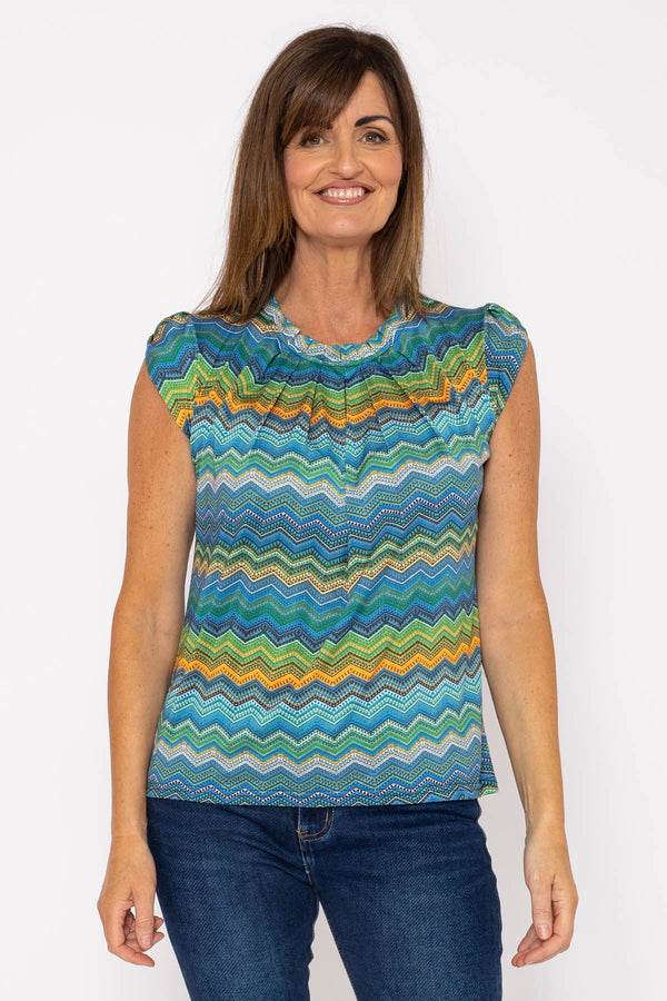 Carraig Donn Round Neck Top In Blue Print