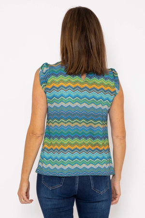 Carraig Donn Round Neck Top In Blue Print