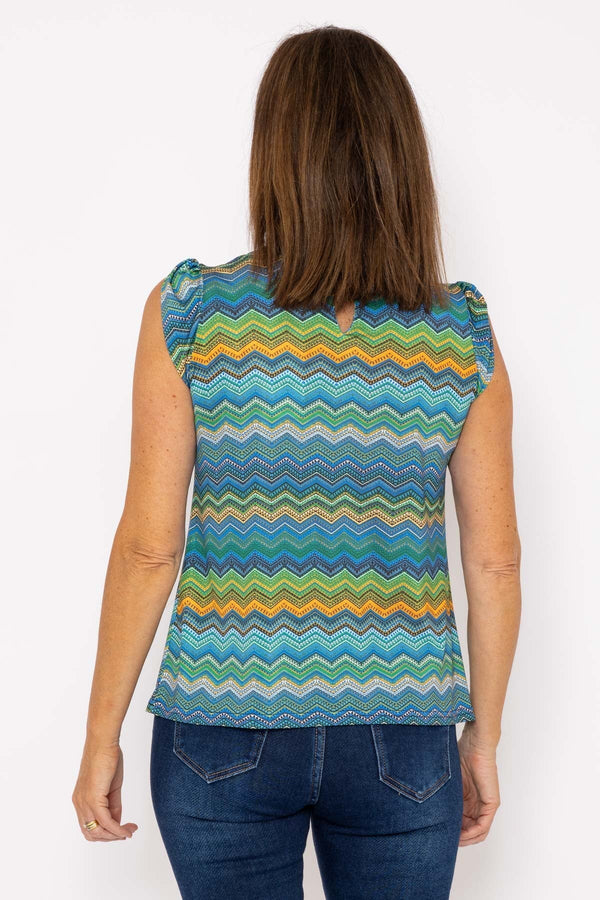 Carraig Donn Round Neck Top In Blue Print