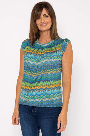 Carraig Donn Round Neck Top In Blue Print