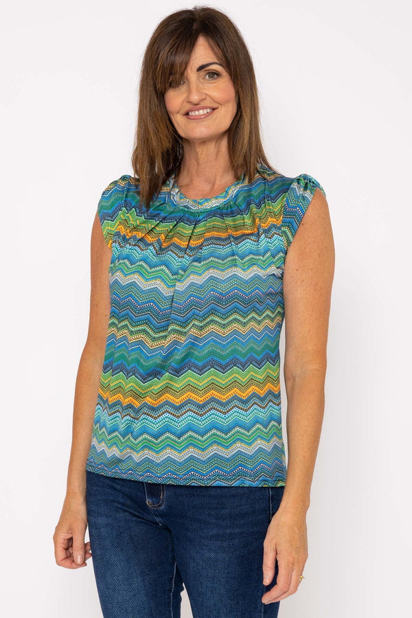 Carraig Donn Round Neck Top In Blue Print