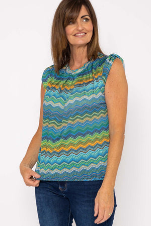 Carraig Donn Round Neck Top In Blue Print