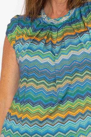 Carraig Donn Round Neck Top In Blue Print