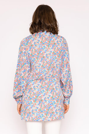 Carraig Donn Ruched Longline Blouse in Blue Print