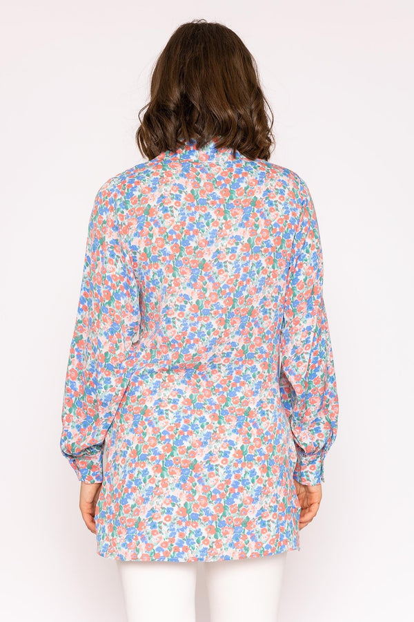 Carraig Donn Ruched Longline Blouse in Blue Print