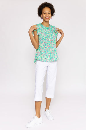 Carraig Donn Ruffle Blouse in Aqua Floral Print