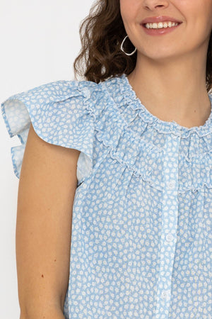 Carraig Donn Ruffle Blouse in Blue Print