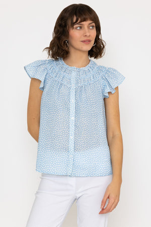 Carraig Donn Ruffle Blouse in Blue Print