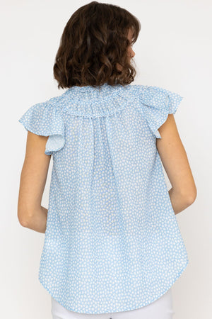 Carraig Donn Ruffle Blouse in Blue Print