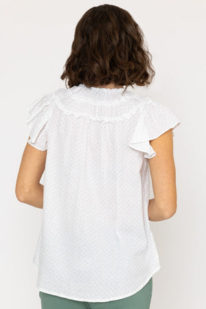 Carraig Donn Ruffle Blouse in White Print