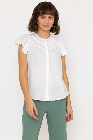 Carraig Donn Ruffle Blouse in White Print