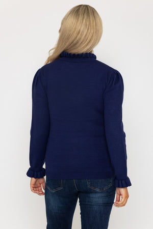 Carraig Donn Ruffle Neck Knit in Navy