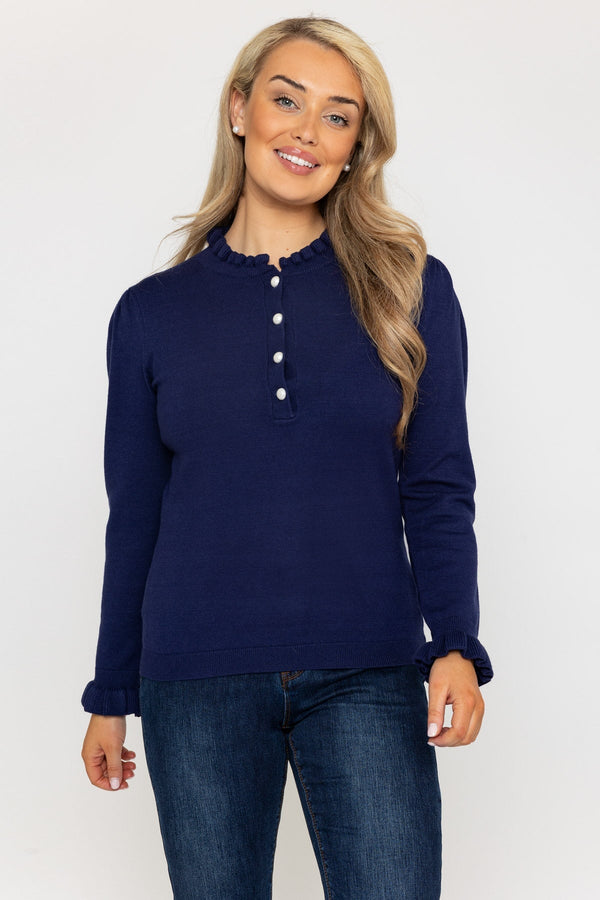 Carraig Donn Ruffle Neck Knit in Navy