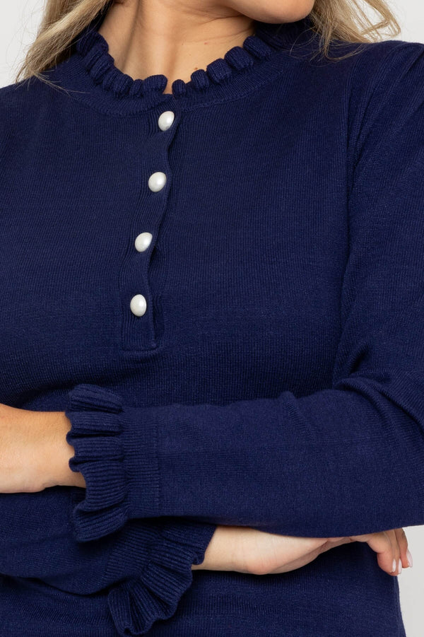 Carraig Donn Ruffle Neck Knit in Navy