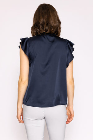 Carraig Donn Ruffle Satin Shirt in Navy
