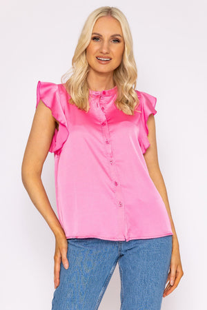 Carraig Donn Ruffle Satin Shirt in Pink