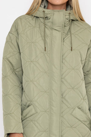 Carraig Donn Sage Green Long Line Hooded Coat