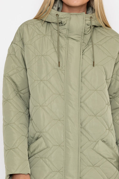 Carraig Donn Sage Green Long Line Hooded Coat