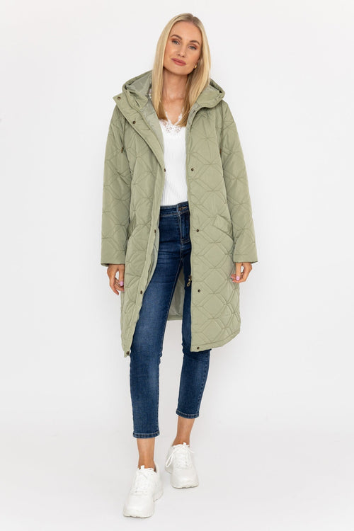 Sage Green Long Line Hooded Coat