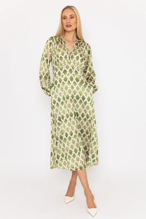Carraig Donn Sateen Cliodhna Midi Dress in Khaki