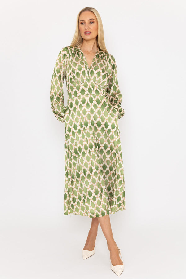 Carraig Donn Sateen Cliodhna Midi Dress in Khaki
