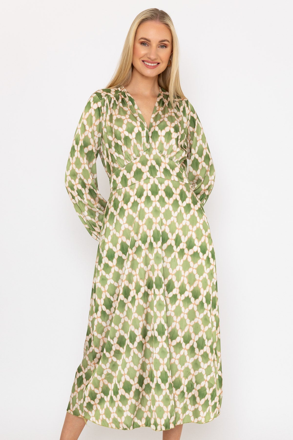 Sateen Cliodhna Midi Dress in Khaki