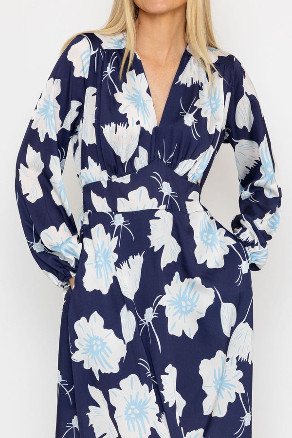 Carraig Donn Sateen Cliodhna Midi Dress in Navy
