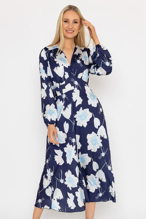 Carraig Donn Sateen Cliodhna Midi Dress in Navy