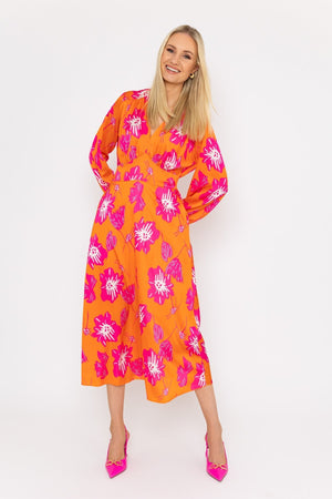 Carraig Donn Sateen Cliodhna Midi Dress in Orange