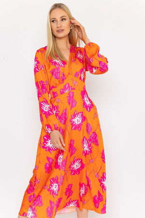 Carraig Donn Sateen Cliodhna Midi Dress in Orange