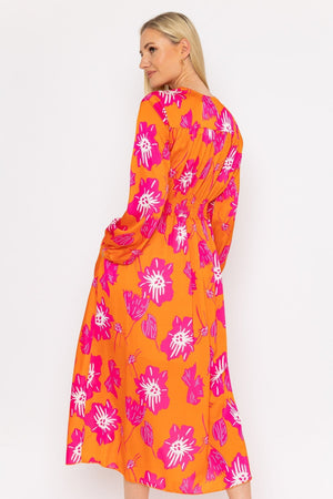 Carraig Donn Sateen Cliodhna Midi Dress in Orange