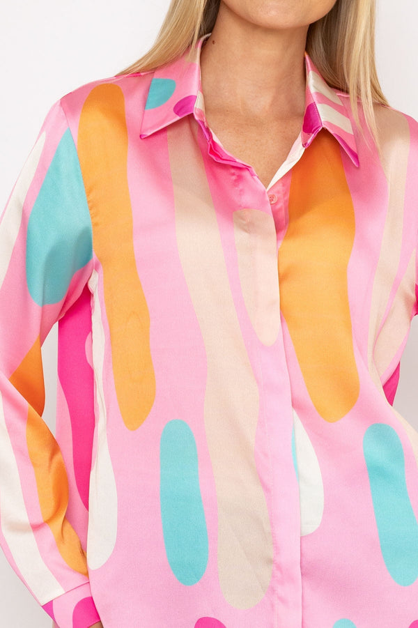 Carraig Donn Sateen Print Shirt in Pink Print