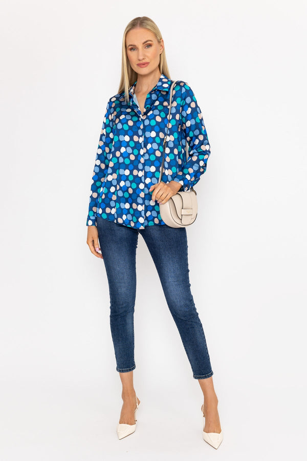 Carraig Donn Sateen Shirt in Blue and Navy Print