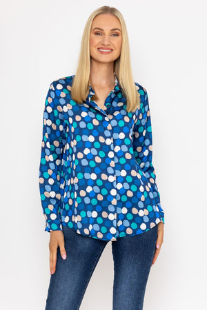 Carraig Donn Sateen Shirt in Blue and Navy Print