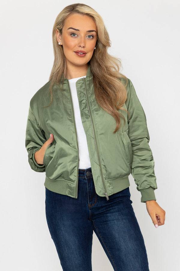 Carraig Donn Satin Bomber in Khaki