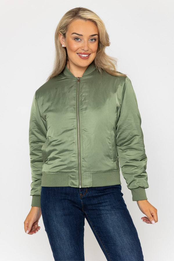 Carraig Donn Satin Bomber in Khaki