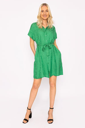 Carraig Donn Satin Jacquard Dress in Green